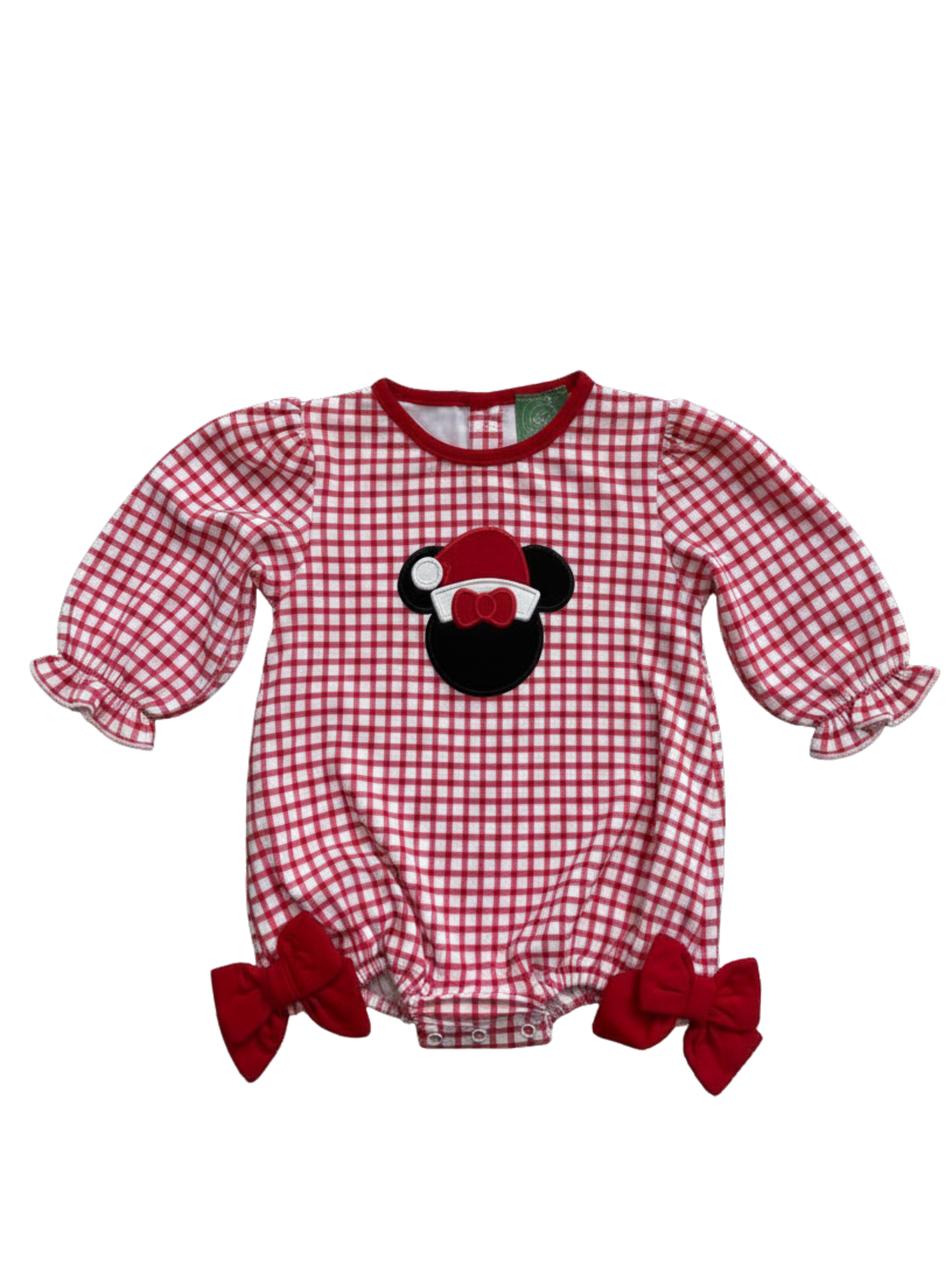Girls Christmas Mouse Appliqué Red Gingham Bubble with Bows